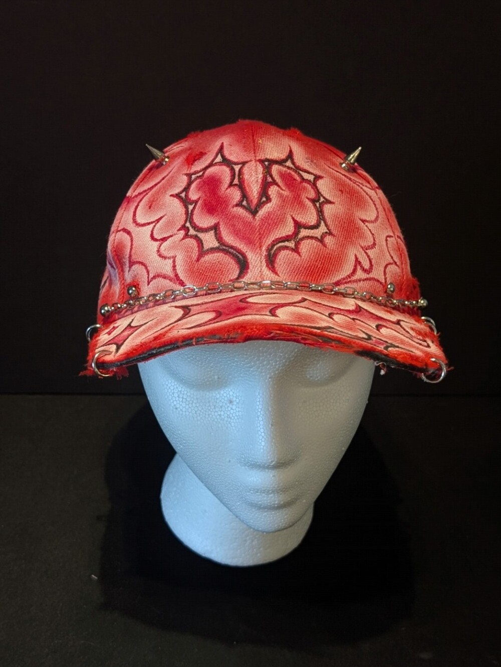 Hand painted, Upcycled Studded Chain Cap - Picture 2 of 3